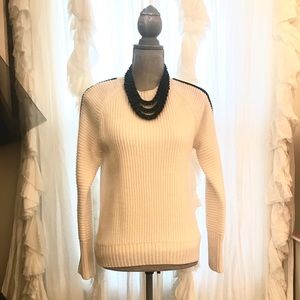 NWT Michael Stars Ivory Sweater W Leather Accent